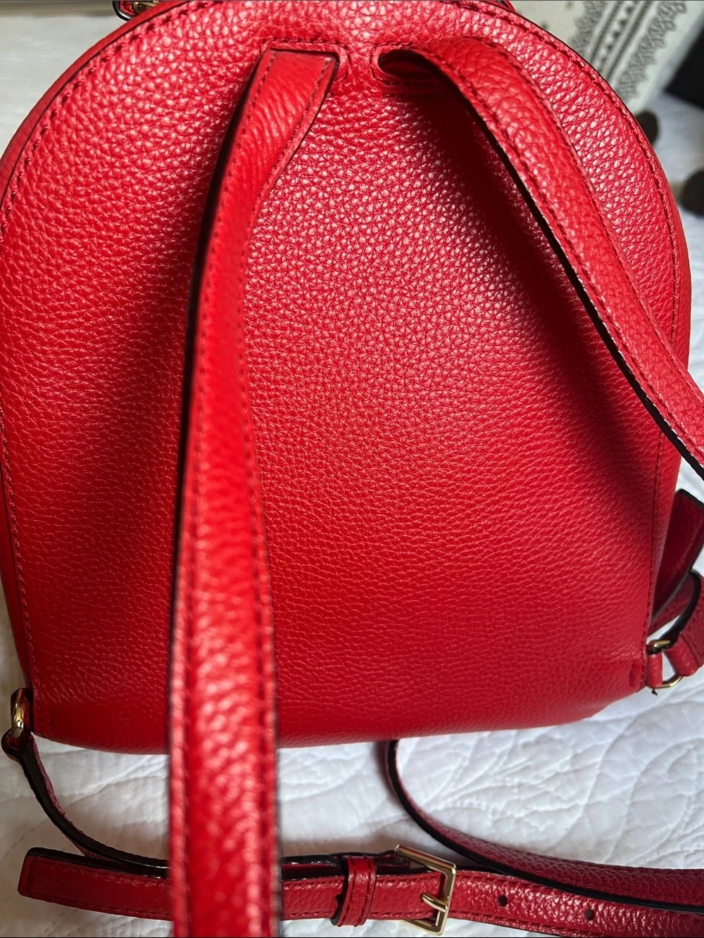 kate spade red pebbled leather mini backpack with gold hardware